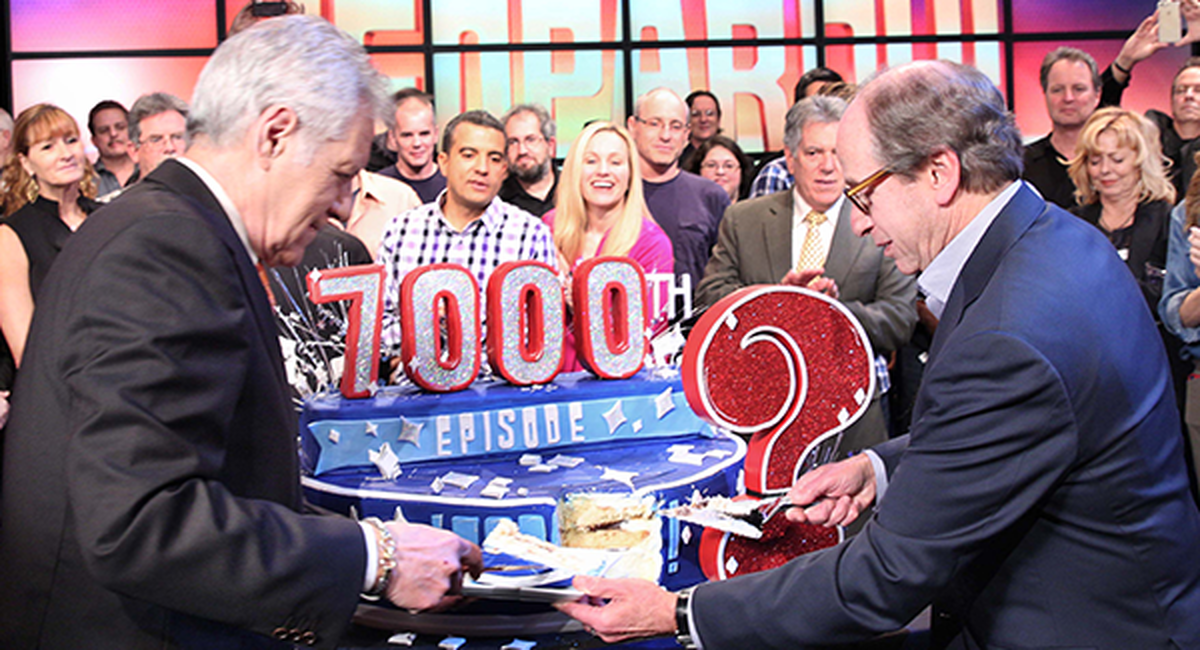 Harry, Alex and the crew celebrating the 7000th Episode of Jeopardy!