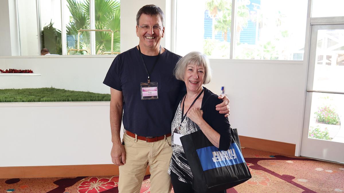 Winner of the 1995 Tournament of Champions and author of “Secrets of the Buzzer,” Ryan “Fritz” Holznagel led a seminar at the conference. With him is five-time champ from 1991 India Cooper.