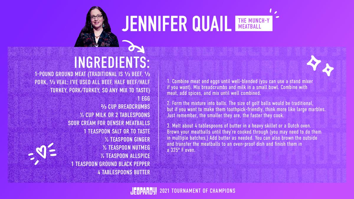 Graphic of Jennifer Quail's munch-y meatball recipe