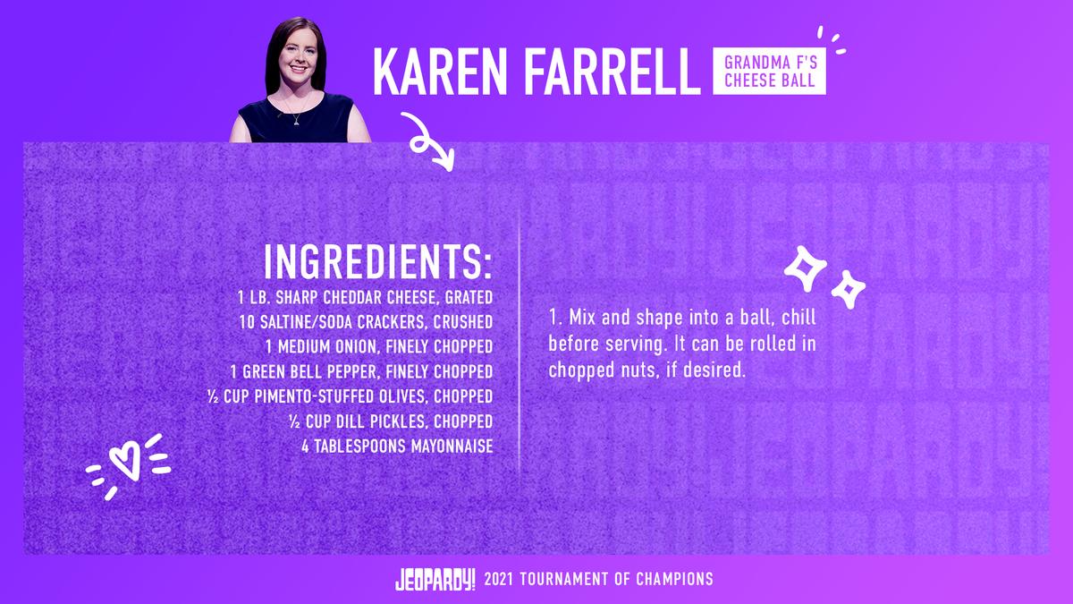 Graphic of Karen Farrell's grandma F's cheese ball recipe
