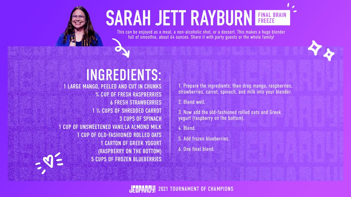 Graphic of Sarah Jett Rayburn's final brain freeze recipe