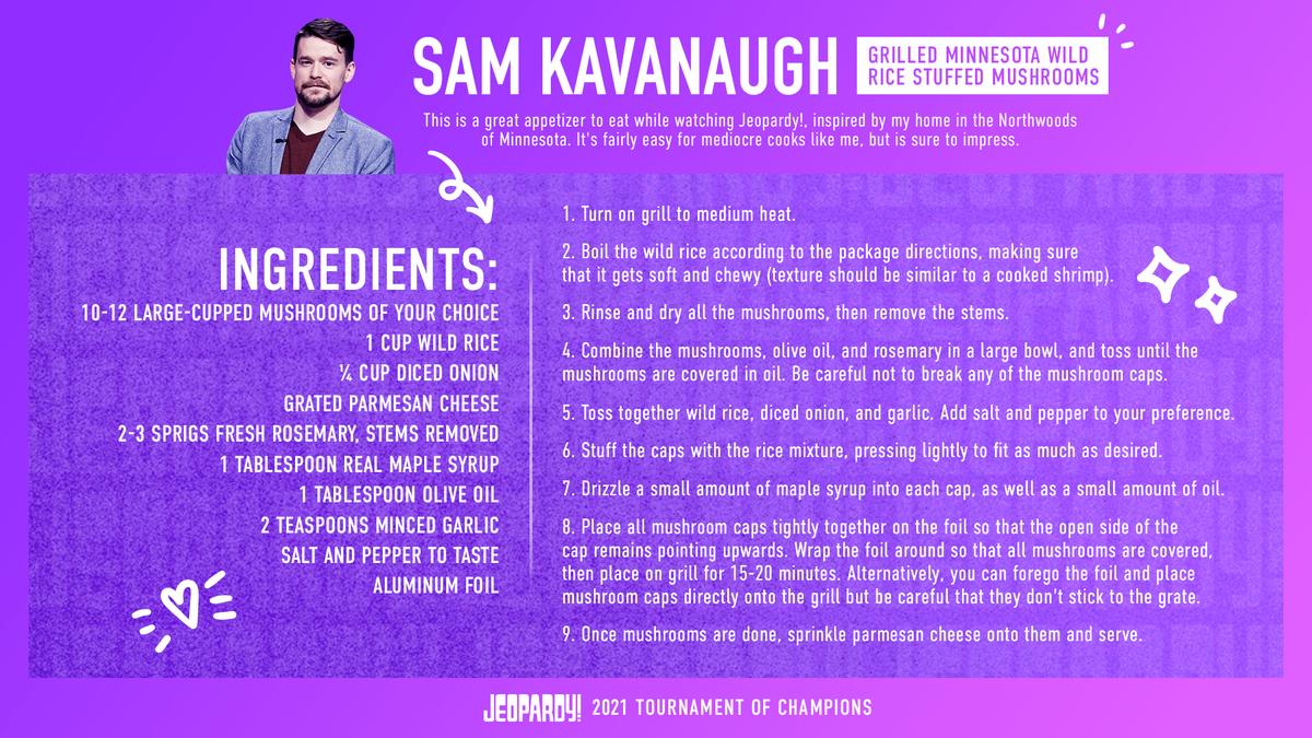 Graphic of Sam Kavanaugh's grilled Minnesota wild rice stuffed mushrooms recipe