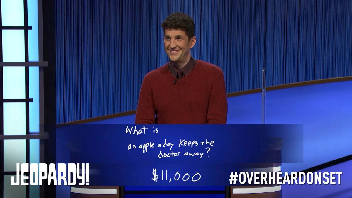Matt Amodio and his Final Jeopardy! response: "What is an apple a day keeps the doctor away?"
