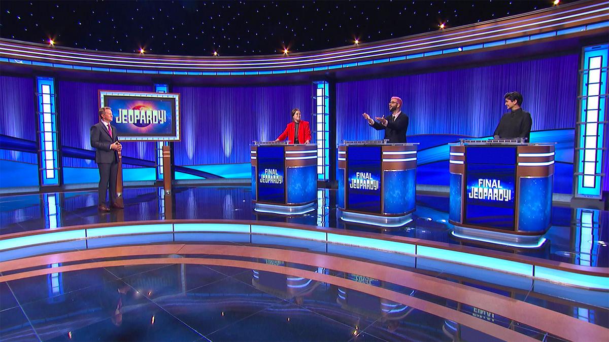 Ken Jennings, Mattea Roach, Nicky Smith, and Reya Sehgal on set. 