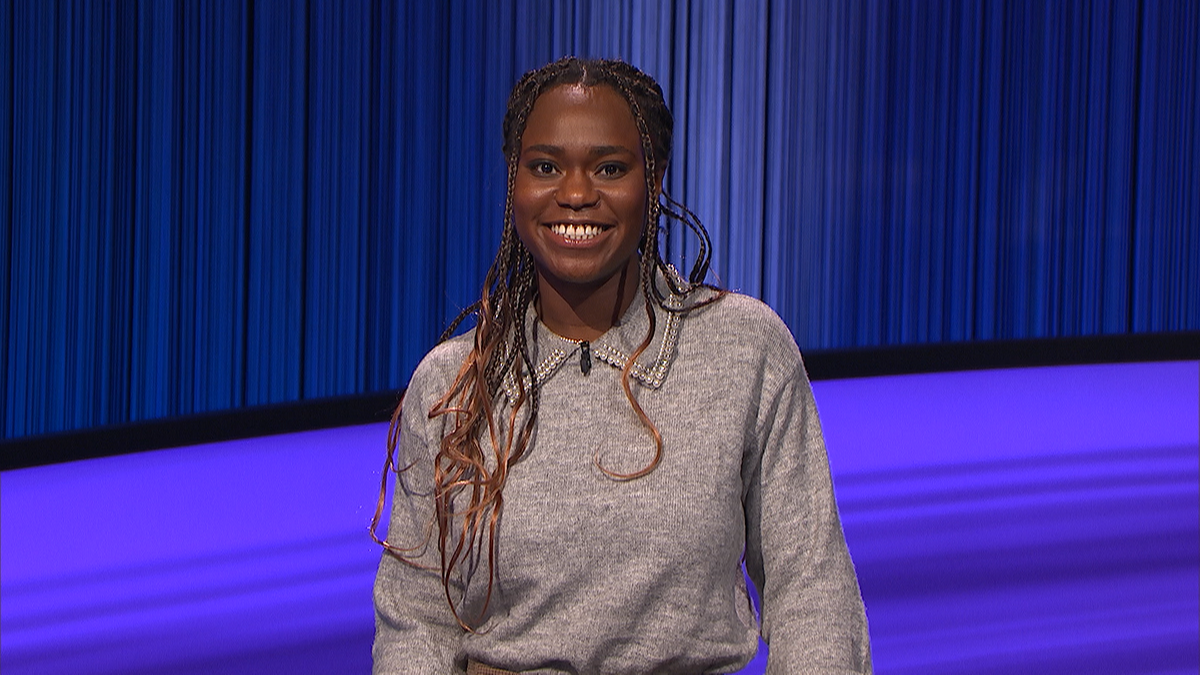 Audrey Satchivi on the Jeopardy! set