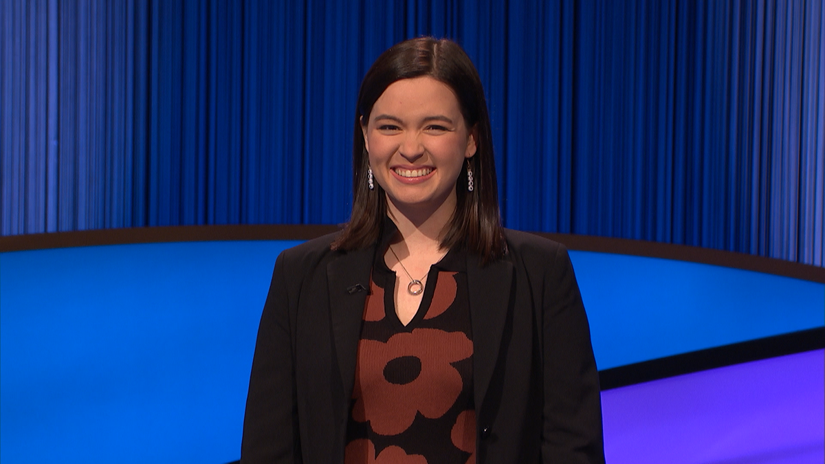 Claire Sattler on the Jeopardy! set 