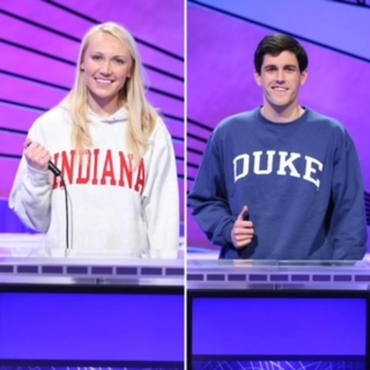 Sarah Bauer and Greer Mackebee during the 2012 Jeopardy! National College Championship