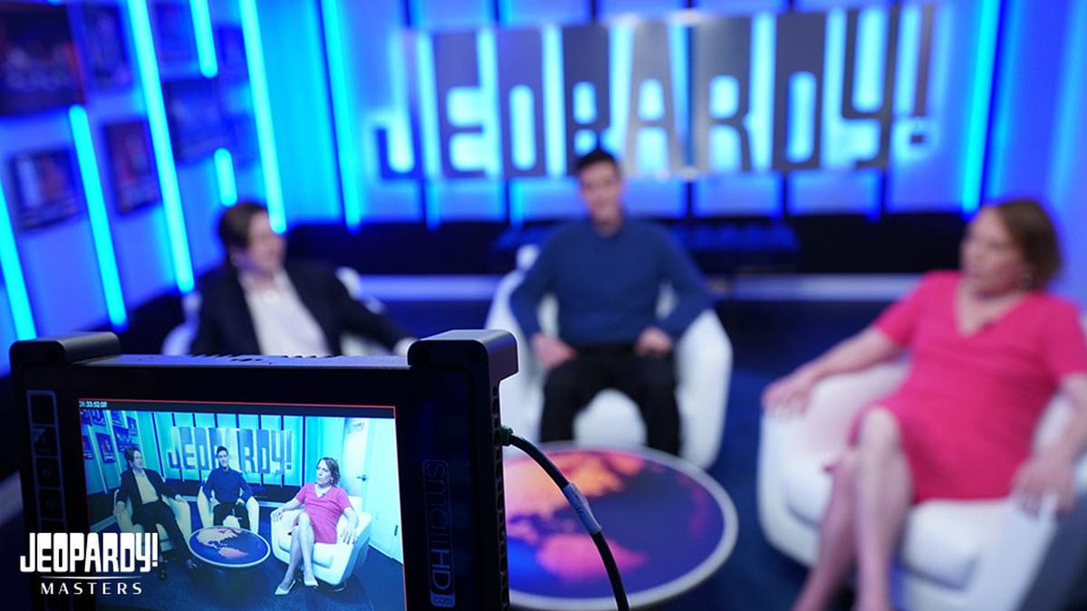 Mattea Roach, James Holzhauer, and Amy Schneider sit in the greenroom. 