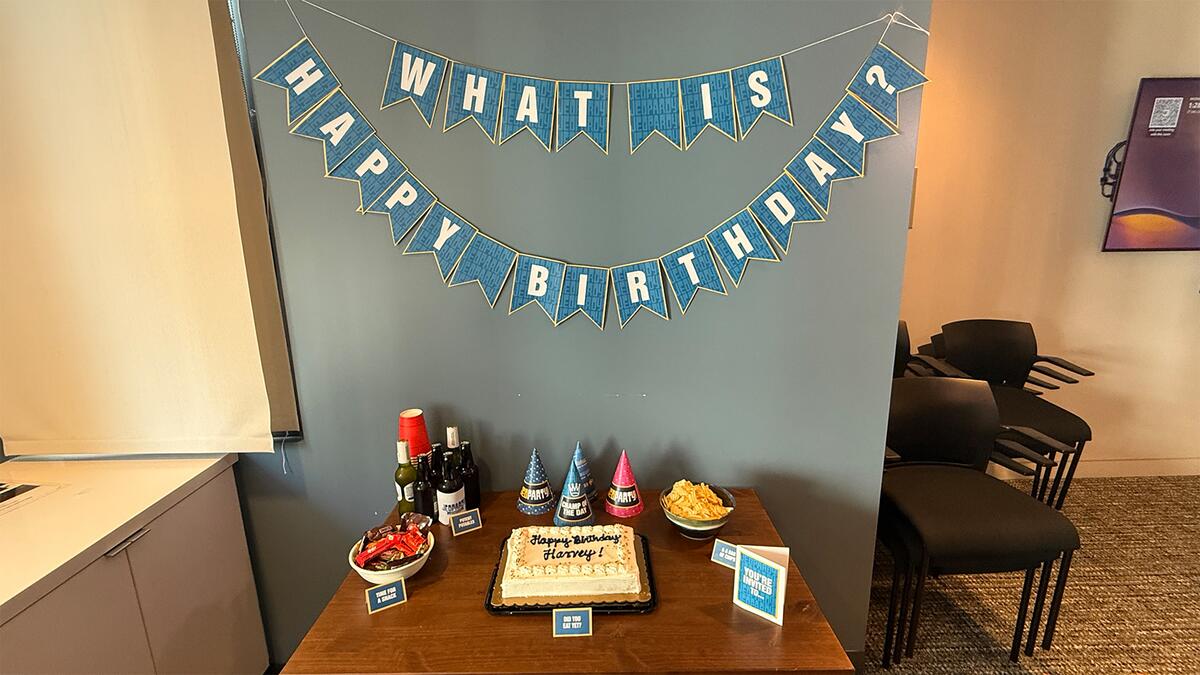 "What is Happy Birthday" Sign with party goodies. 