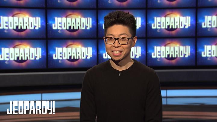 Andrew He on the Jeopardy! stage.