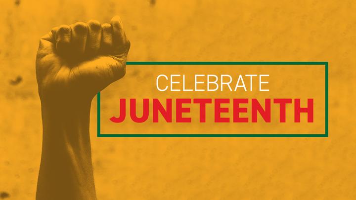 A raised fist with the text Celebrate Juneteenth 