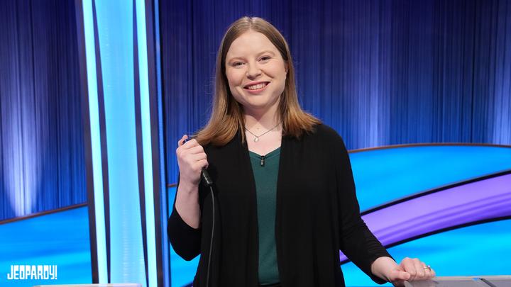 Adriana Harmeyer with Jeopardy! buzzer. 