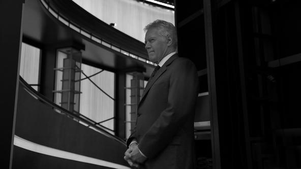 Alex Trebek Backstage in Black and White