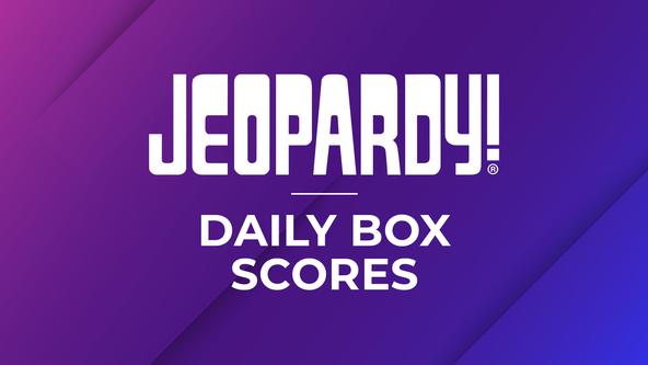 Text on graphic that reads, "Jeopardy! Daily Box Scores"