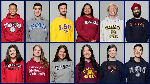 Top row, from left: Isaac Applebaum, Joey Kornman, Stephen Privat, Neha Seshadri, Raymond Goslow, and Jaskaran Singh. Bottom row, from left: Liz Feltner, Kristin Donegan, Lauren Rodriguez, Emmey Harris, Megan Sullivan, and Nam Vu.