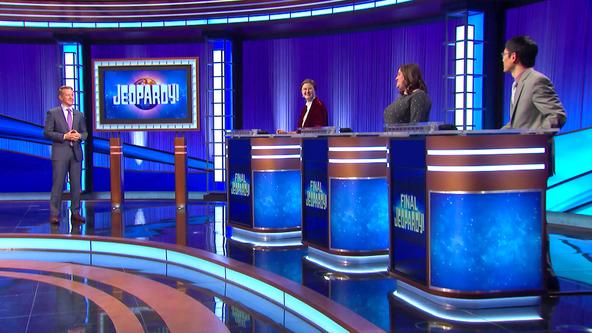 Ken Jennings, Mattea Roach, Leah Q. Pence and Zhe Lu on set. 