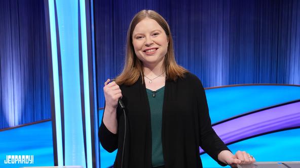 Adriana Harmeyer with Jeopardy! buzzer. 