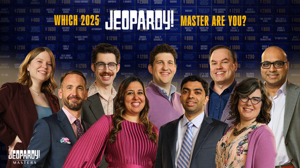 "Which 20205 Jeopardy! Master Are You?"  Photo of 9 contestants. 